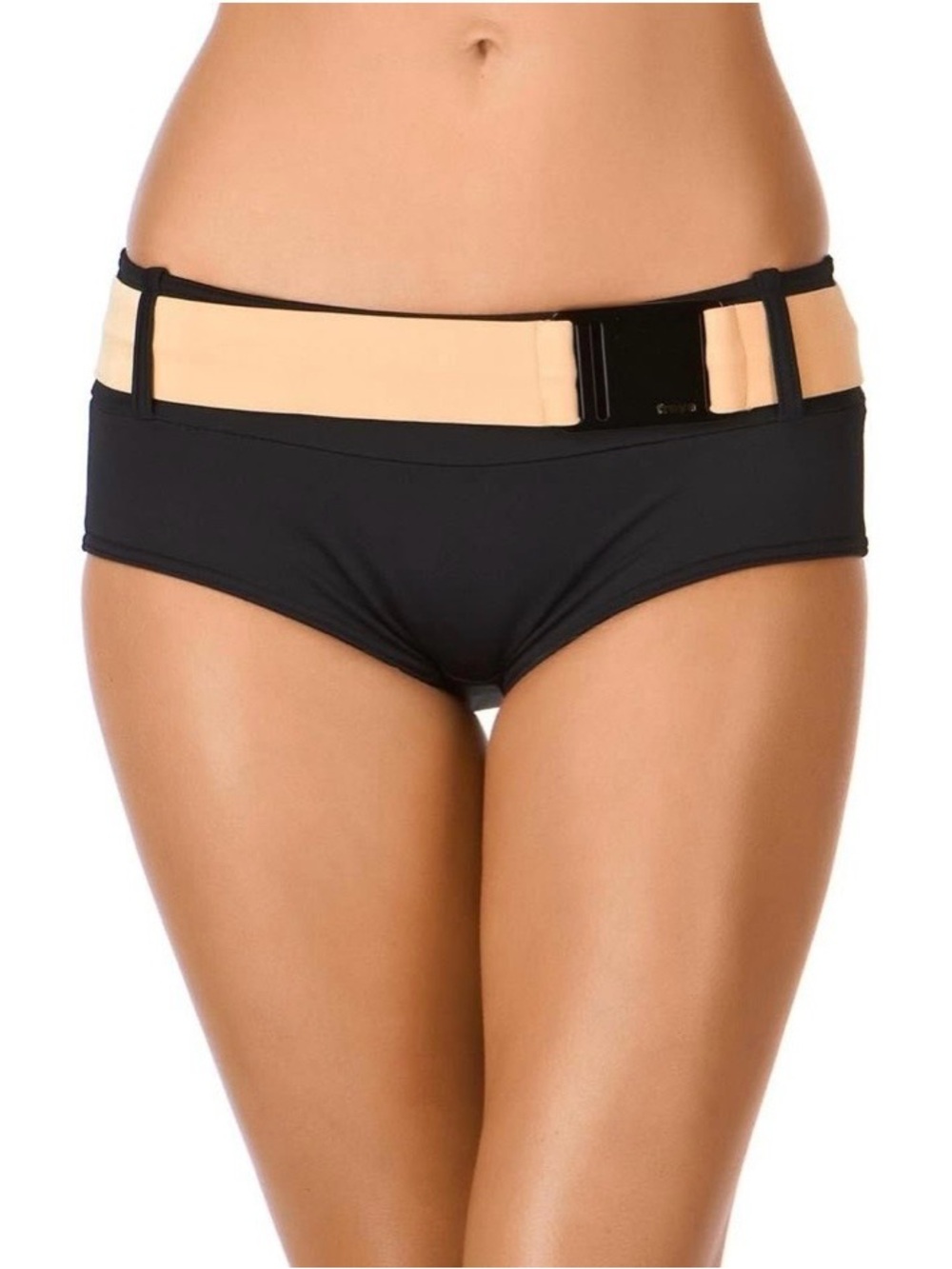 Freya Black Bikini Bottoms with Gold Waistband and Black Buckle, New with Flaws